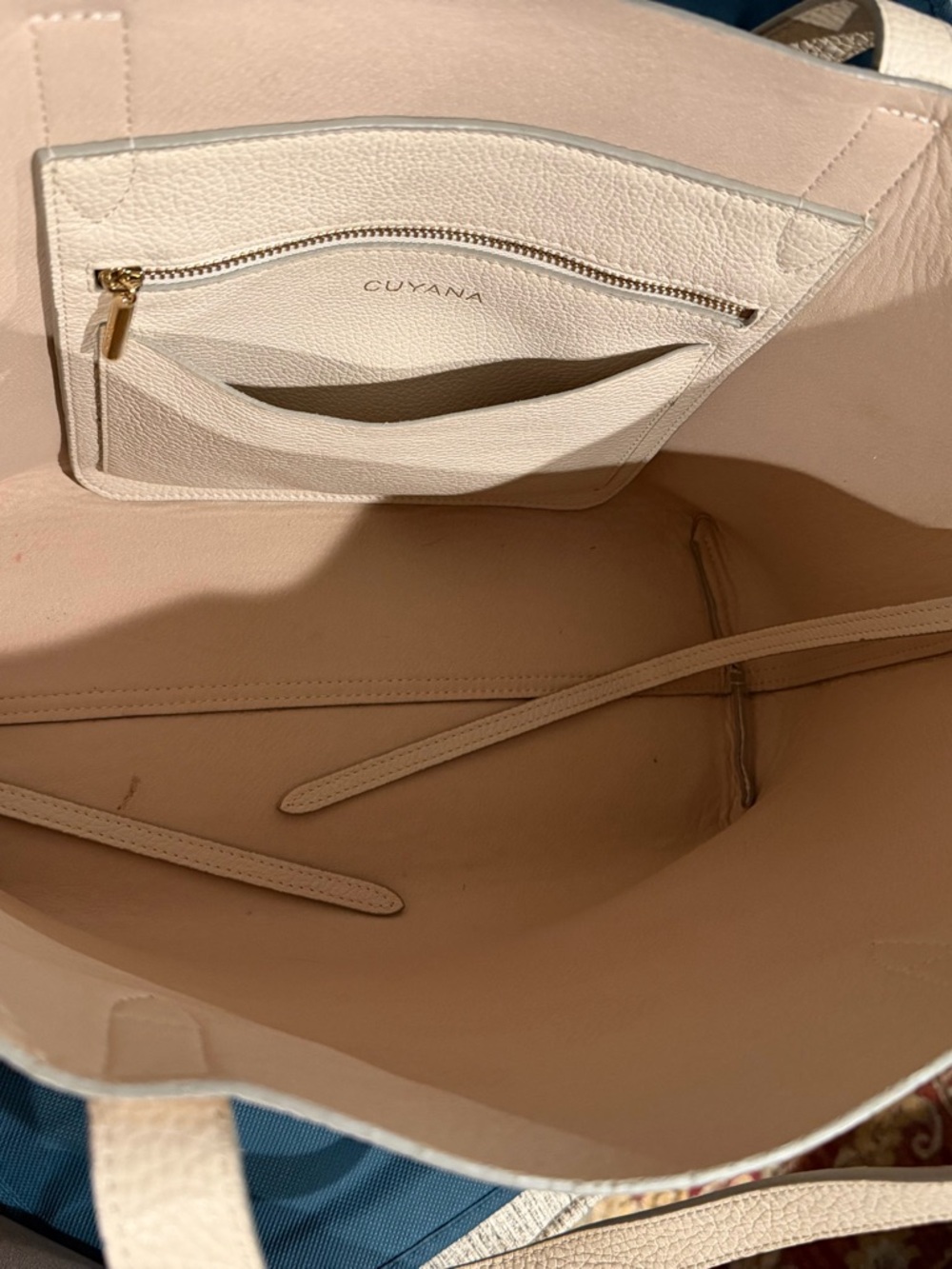Cuyana Easy Tote Pebbled Leather Cream Ivory Large Minimalist Work Bag - Picture 7 of 15